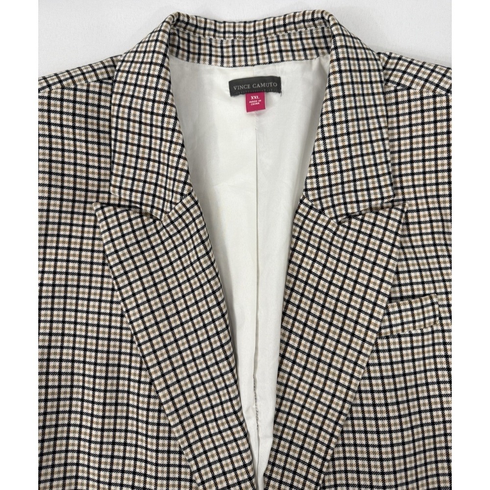 Vince Camuto Plaid Blazer Brown Black Cream Stretch Knit Lined Womens Size XXL - Picture 5 of 12